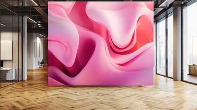 A pink abstract background with flowing shapes and dynamic patterns, creating a creative and modern visual effect. Wall mural