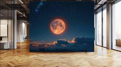 Full moon rising without stars on dark sky background Wall mural