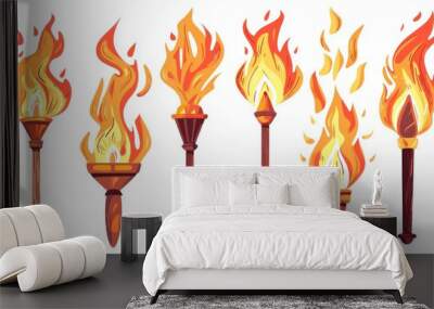 Group of burning torches, vector illustration. Wall mural