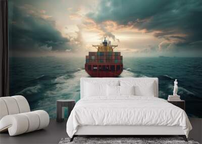 Photograph of a container ship carrying out import-export operations by sea. technology concept, transportation, Wall mural