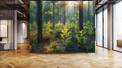 A forest with new saplings planted
 Wall mural