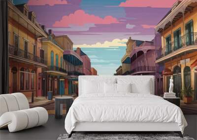 bourbon street new orleans illustration Wall mural