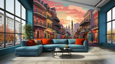 bourbon street new orleans illustration Wall mural