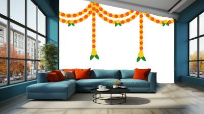 Traditional indian marigold toran floral garland vector,wedding and festival decoration,border flower decoration with transparent background Wall mural