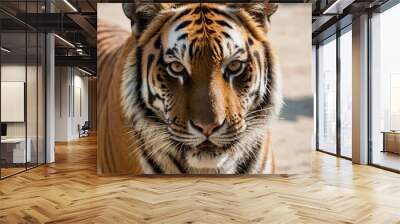 An image showcases the beauty and strength of a tiger in its natural habitat. Its striped fur stands out as it moves with grace and determination.  Wall mural