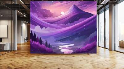 3d abstract image landscape background with purple sky. Made with Generative AI. Wall mural