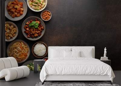  chinese traditional food on dark background, top view, banner Wall mural