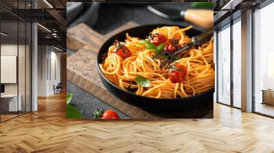 spaghetti in a black plate Wall mural