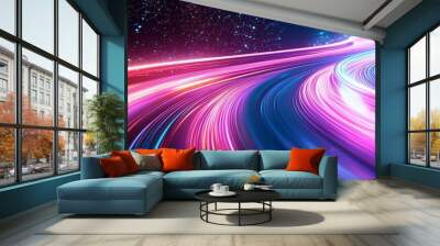 abstract glow blue and purple curved light lines background Wall mural