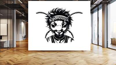 ant in bohemian black and white silhouette illustration Wall mural