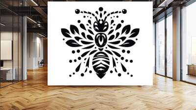 ant in folk art black and white silhouette illustration Wall mural