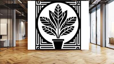 Calathea plant, tree in decorative emblem ornament, Victorian, art deco, art nouveau, boho, bohemian,  folk, flourish Wall mural