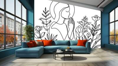 christian pray in continuous line drawing, minimalist, simplicity contour,  Wall mural