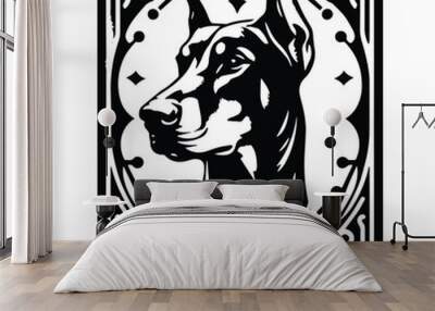 Doberman dog in Tarot card black and white silhouette illustration Wall mural