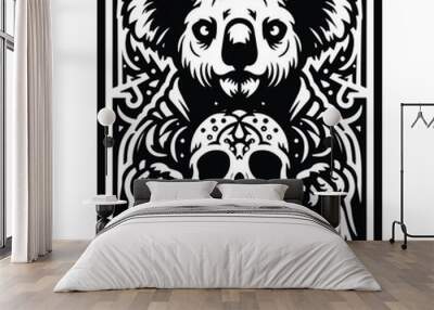 Koala in Tarot card black and white silhouette illustration - Wall mural