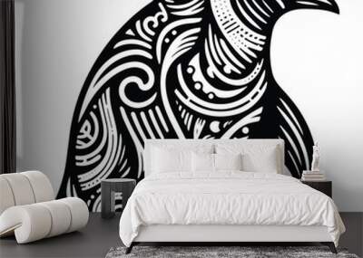 Penguin zentangle art, bird in stencil logo, black and white animal illustration Wall mural