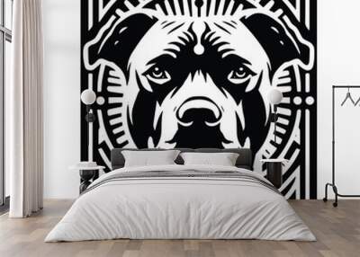 pitbull dog in Tarot card black and white silhouette illustration Wall mural