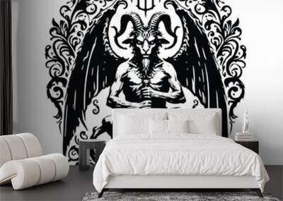 Satan with victorian flourish, in black and white illustrations, cutout graphic Wall mural