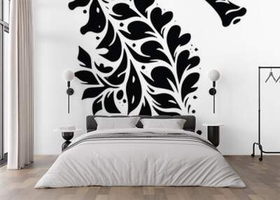 Seahorse made by simple botanical drawing, black and white animal illustration Wall mural