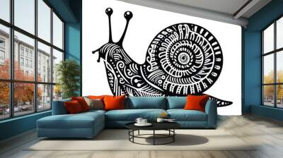 snail insect in zentangle art, stencil logo, black and white animal illustration Wall mural