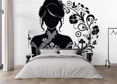 woman wear traditional fashion Chinese cheongsam with intricate embroidery Wall mural