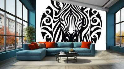 Zebra with art nouveau decoration, stencil logo, black and white animal illustration Wall mural