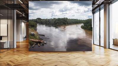 the joint of two amazonic rivers, el Beni. Bolivia. Two colors, not mixed waters. Wall mural