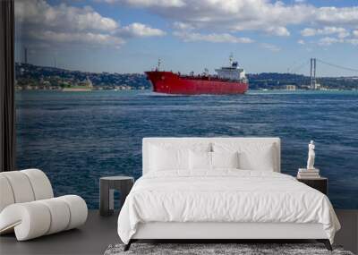 Cargo ship going to the destination from the bosphorus sea Wall mural