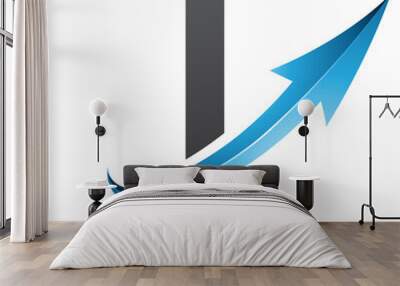 Blue and Black Futuristic Letter L Icon with a Glossy Arrow Wall mural