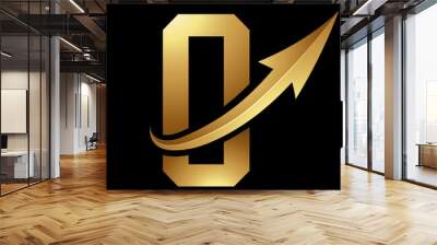 Gold Futuristic Letter O Icon with a Glossy Arrow Wall mural