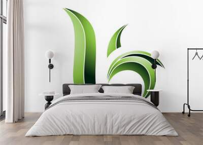 Green Striped Leaf Shaped Letter B or K Vector Illustration Wall mural