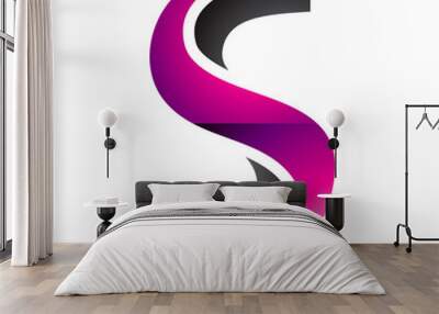 Magenta and Black Glossy Twisted Shaped Letter S Icon Wall mural