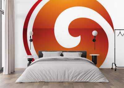 Orange and Red Glossy Whirl Shaped Letter O Icon Wall mural