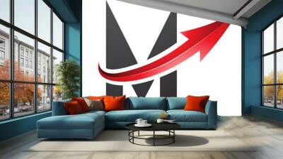 Red and Black Futuristic Letter M Icon with a Glossy Arrow Wall mural