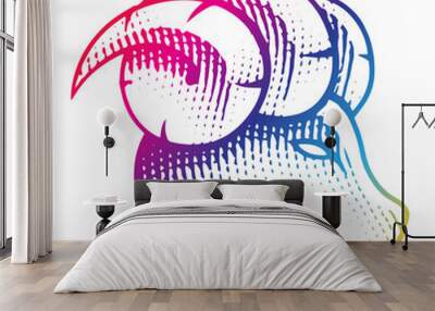 Scratchboard Engraved Ram Profile View in Rainbow Colors Wall mural