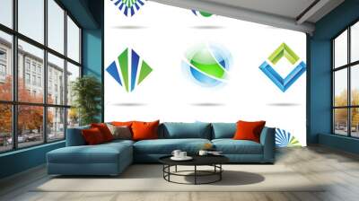 Various blue and green abstract icons, Set 6 Wall mural