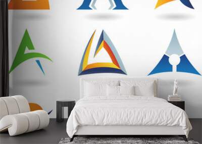 Vector illustration of abstract icons based on the letter A Wall mural