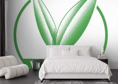 Vegetarian Round Icon with Engraved Green Leaves - Icon 2 Wall mural