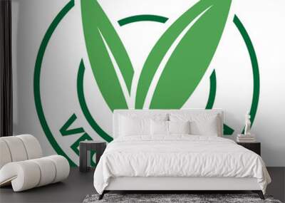 Vegetarian Round Icon with Green Leaves and Dark Green Text - Icon 5 Wall mural