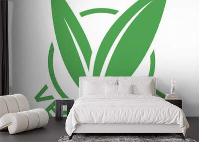 Vegetarian Round Icon with Green Leaves - Icon 8 Wall mural