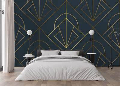 Abstract art deco gold black line seamless pattern Wall mural