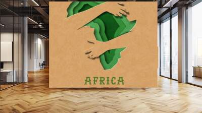 Africa Day paper cut green map hug love concept Wall mural