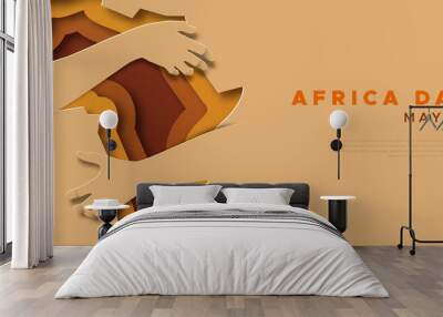 Africa Day paper cut map hug love template Wall mural