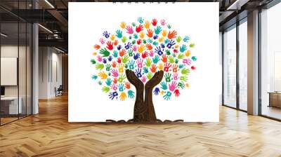 Autism Awareness Day diverse kid hand tree card Wall mural