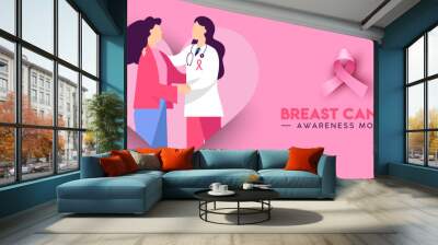 Breast Cancer Awareness concept of doctor help banner illustration Wall mural