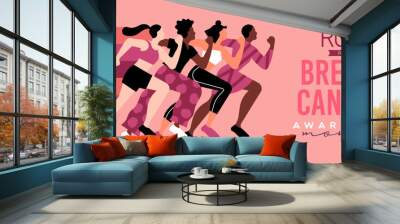 Breast Cancer Awareness month pink women group running card Wall mural