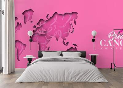 Breast Cancer awareness pink papercut world map Wall mural