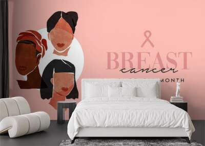 Breast Cancer awareness women faces together Wall mural