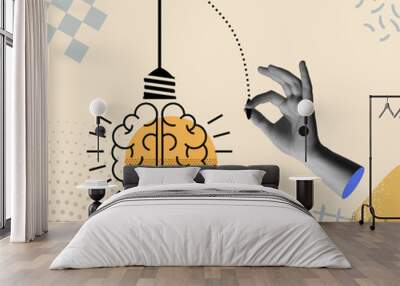 Bright big idea concept in retro collage 90s style vector illustration Wall mural