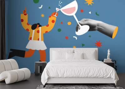 Cheers toast for christmas and new year in collage mixed media style illustration Wall mural